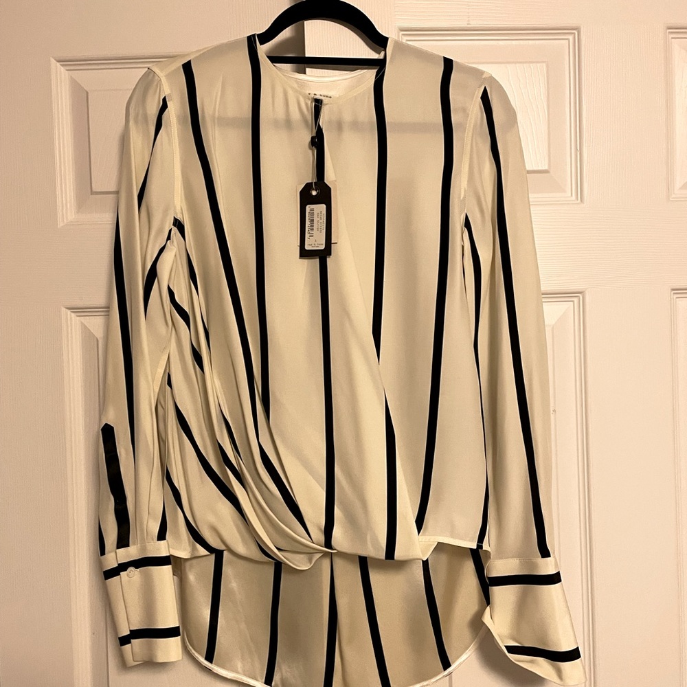 Rag & Bone Silk Blouse Navy/ Cream stripe